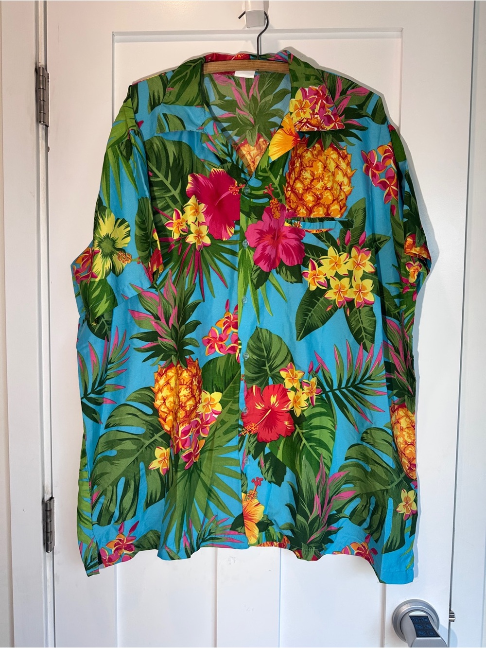 King Kameha 2xl Men's Tropical Pineapple Print Button-Down Shirt Blue Vacation